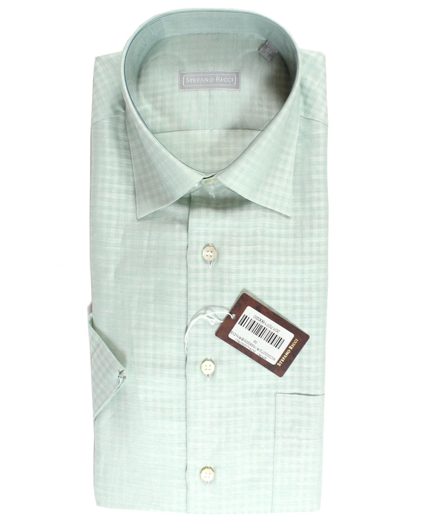 Stefano Ricci Short Sleeve Shirt Mint Gingham Pattern M