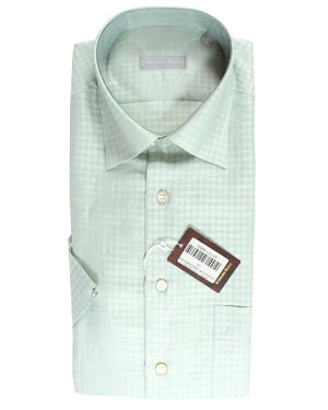 Stefano Ricci Short Sleeve Shirt Mint Gingham Pattern M