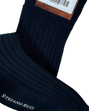 Stefano Ricci Socks Navy Ribbed Mid Calf Luxury Men Socks