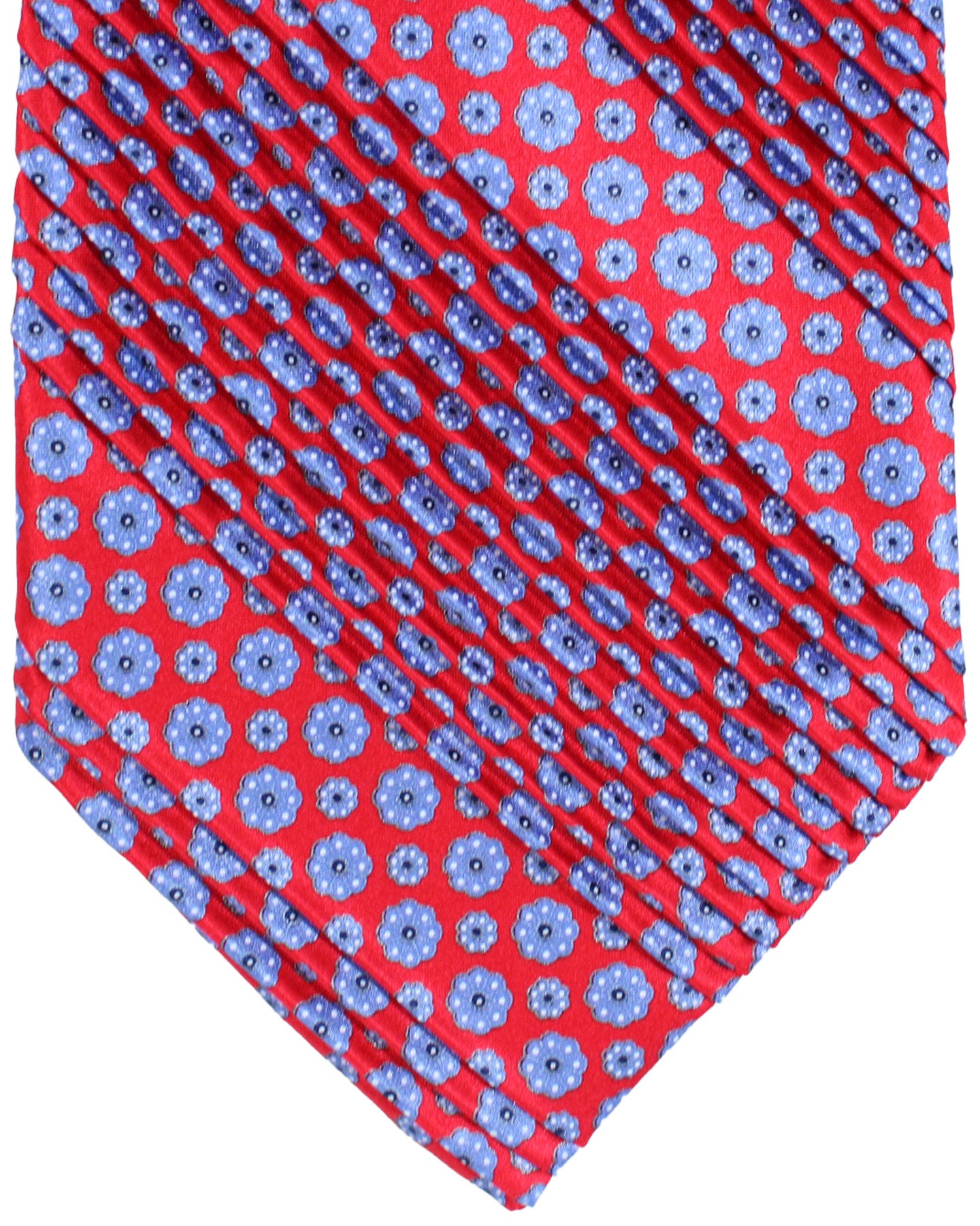 Stefano Ricci Pleated Silk Tie Red Blue Geometric
