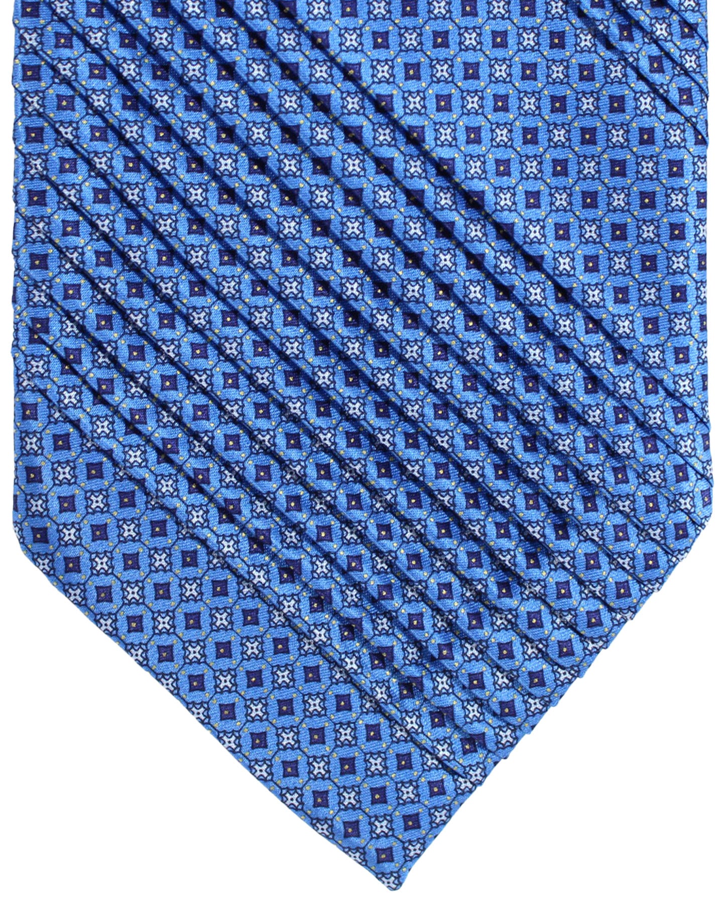 Stefano Ricci Pleated Silk Tie Dark Blue Medallions