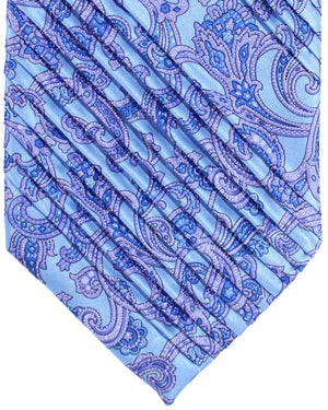 Stefano Ricci Pleated Silk Tie Sky Blue Lilac Ornamental