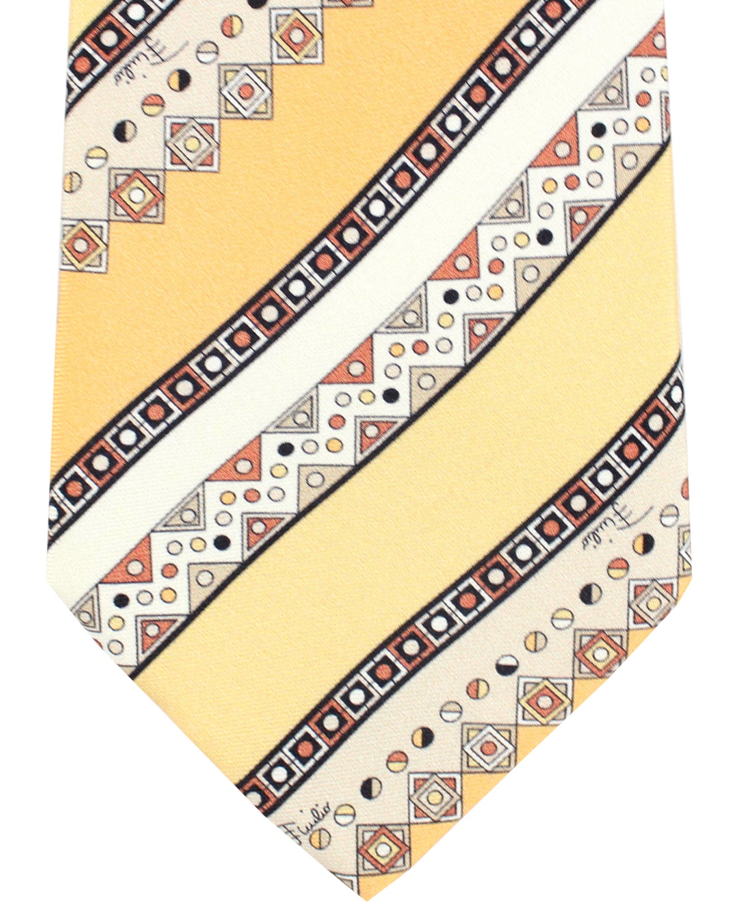 Emilio Pucci Silk Tie Signature Peach Orange Gray Brown Stripes Design