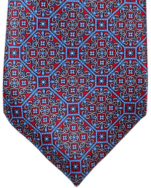 Stefano Ricci Silk Tie Red Blue Medallions Design