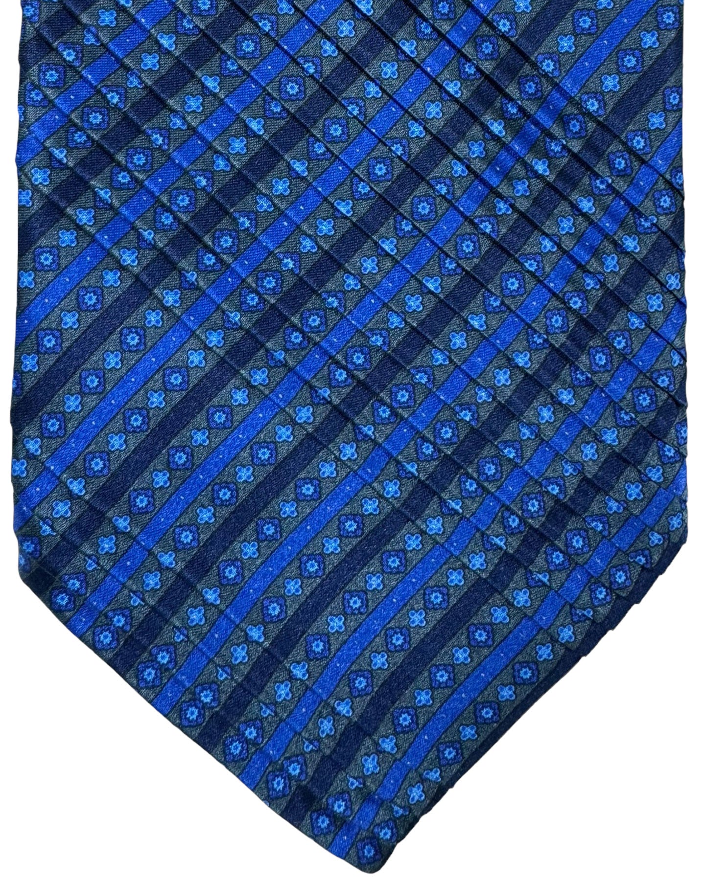 Stefano Ricci Tie Royal Blue Gray Stripes - Pleated Silk