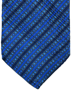 Stefano Ricci Tie Royal Blue Gray Stripes - Pleated Silk