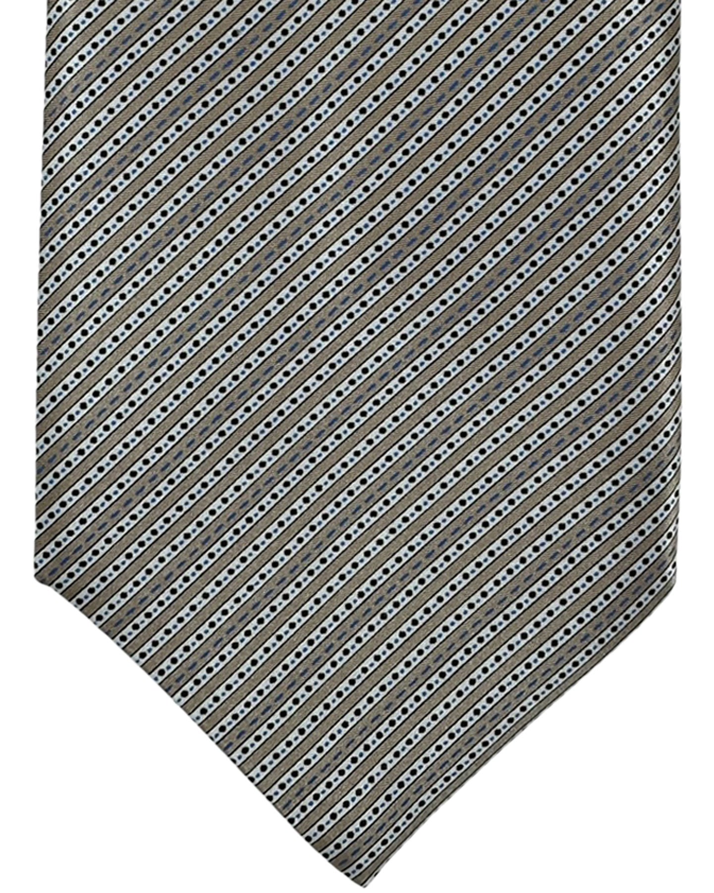 Stefano Ricci Silk Tie Taupe Silver Stripes