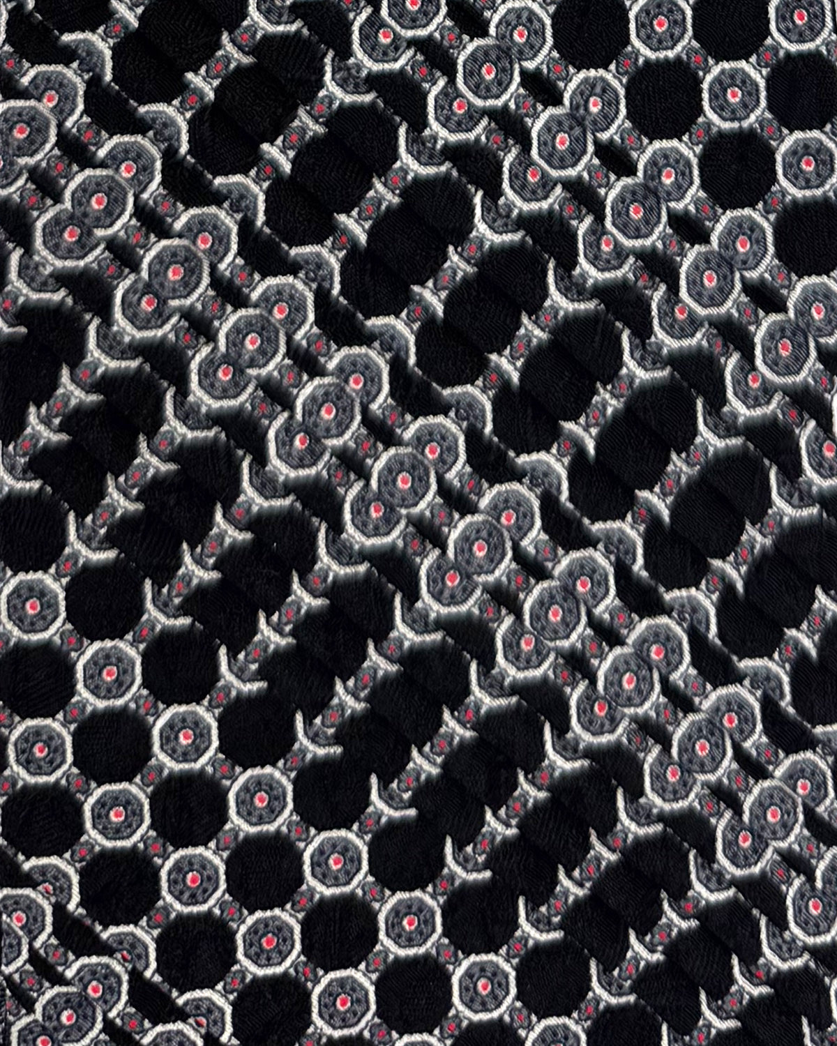 Stefano Ricci Pleated Silk Tie Black Grey Octagon Micro Pattern