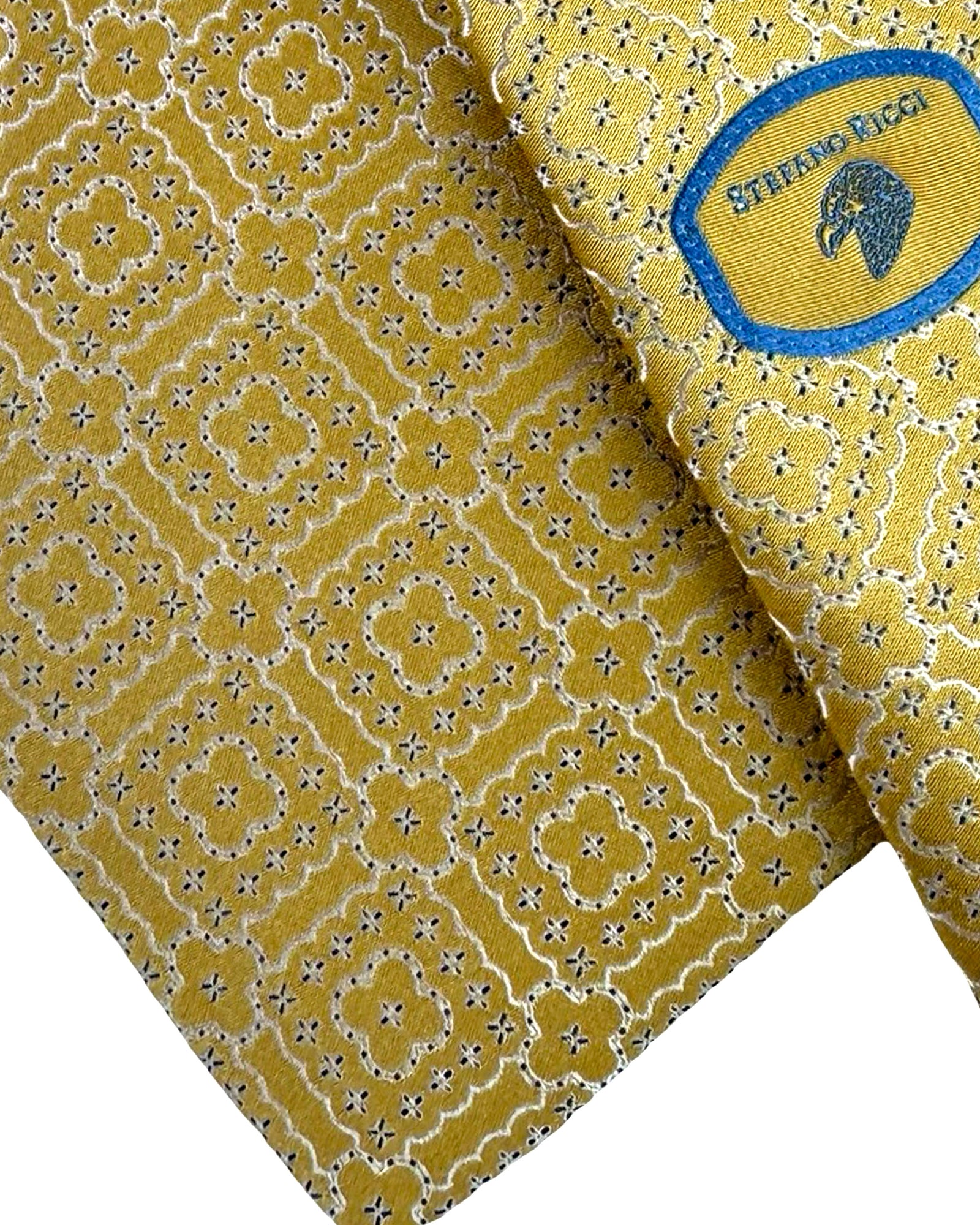 Stefano Ricci Silk Tie Mustard Gold Medallion Pattern