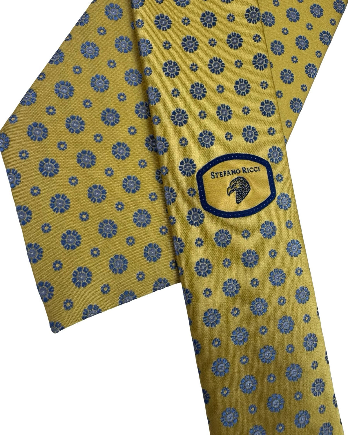 Stefano Ricci Tie Mustard-Yellow Blue Floral Medallions