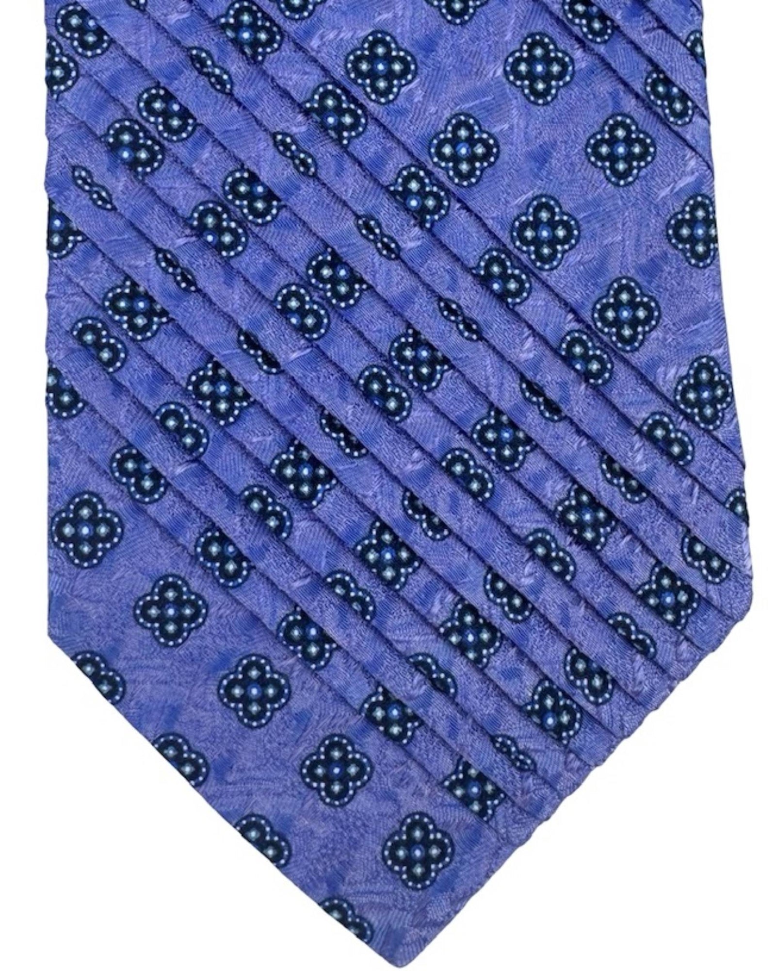 Stefano Ricci Pleated Silk Tie Lilac Dark Blue Micro Medallions