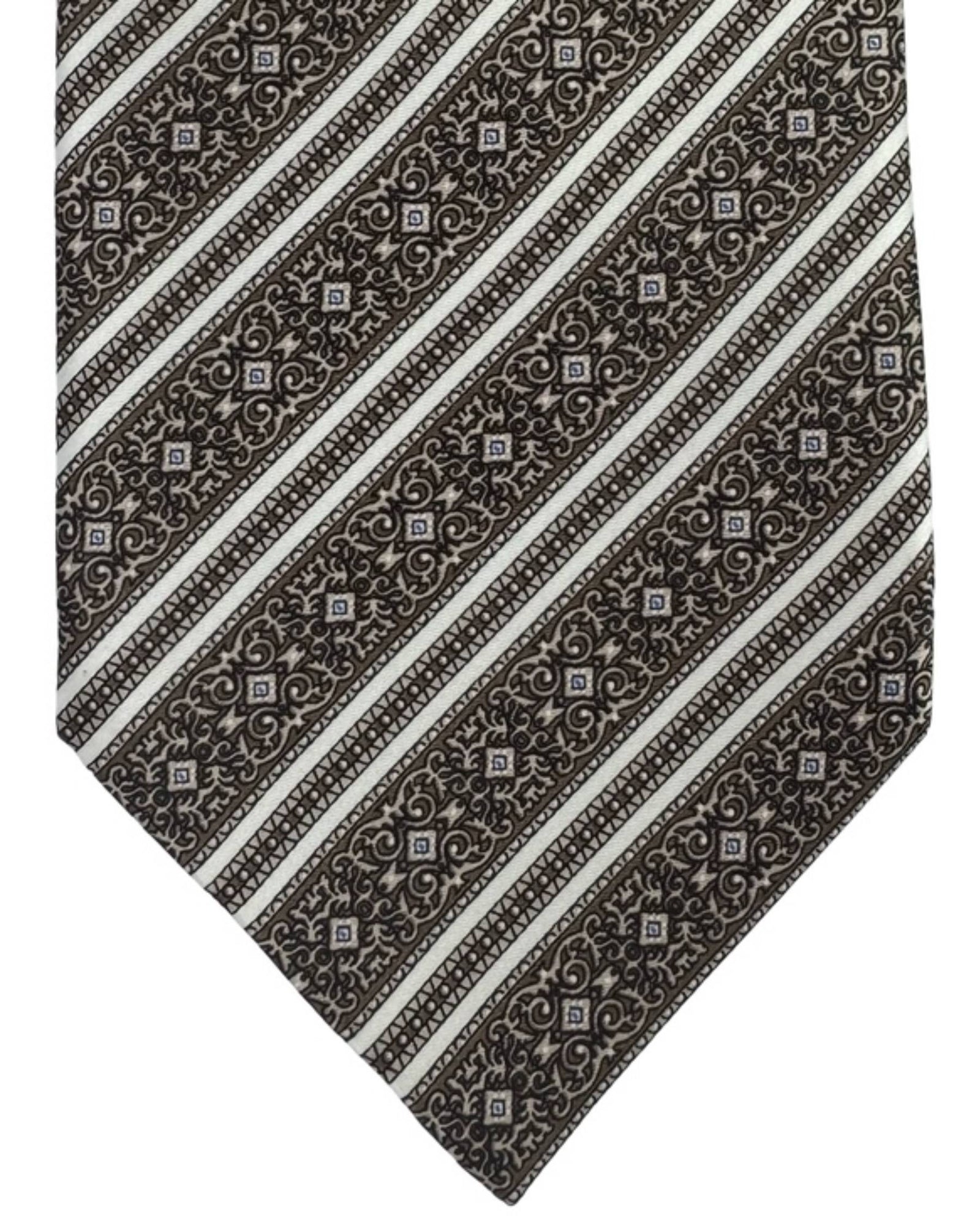 Stefano Ricci Tie Taupe Brown Silver Ornate Stripes