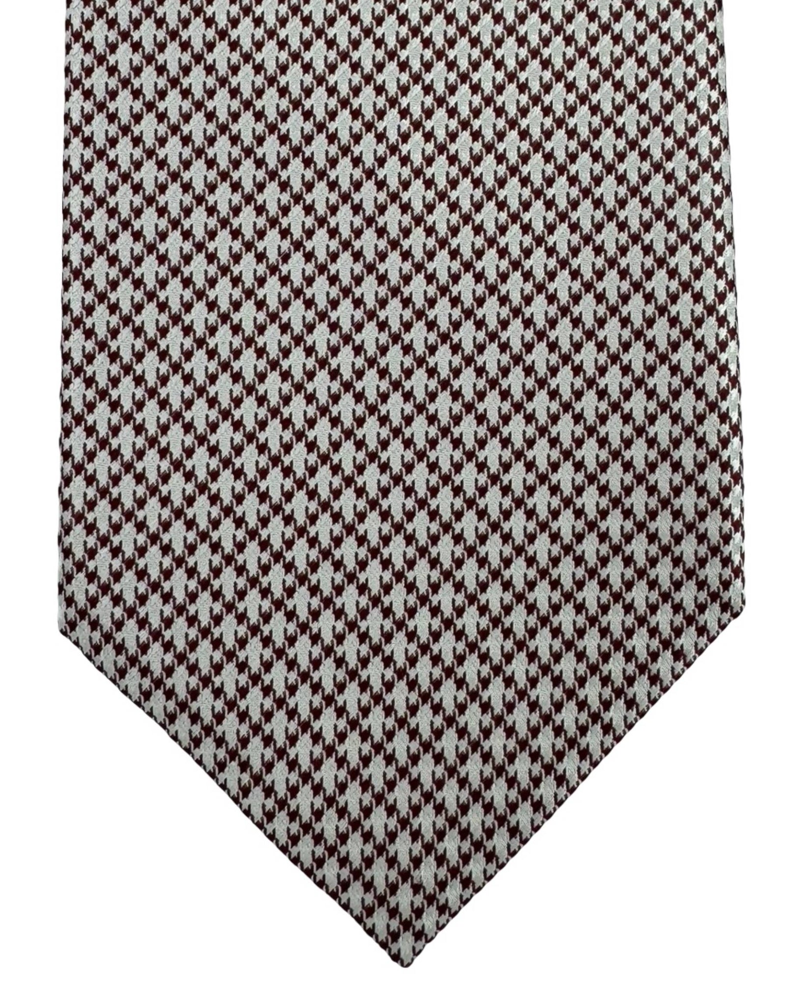Stefano Ricci Tie Maroon Silver Houndstooth Pattern - Luxury Collection