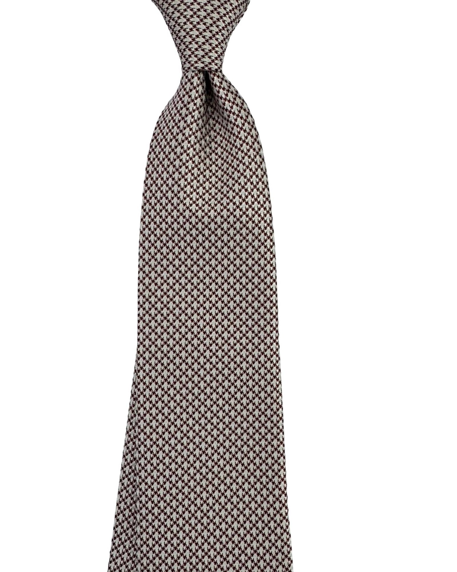 Stefano Ricci Tie Maroon Silver Houndstooth Pattern - Luxury Collection