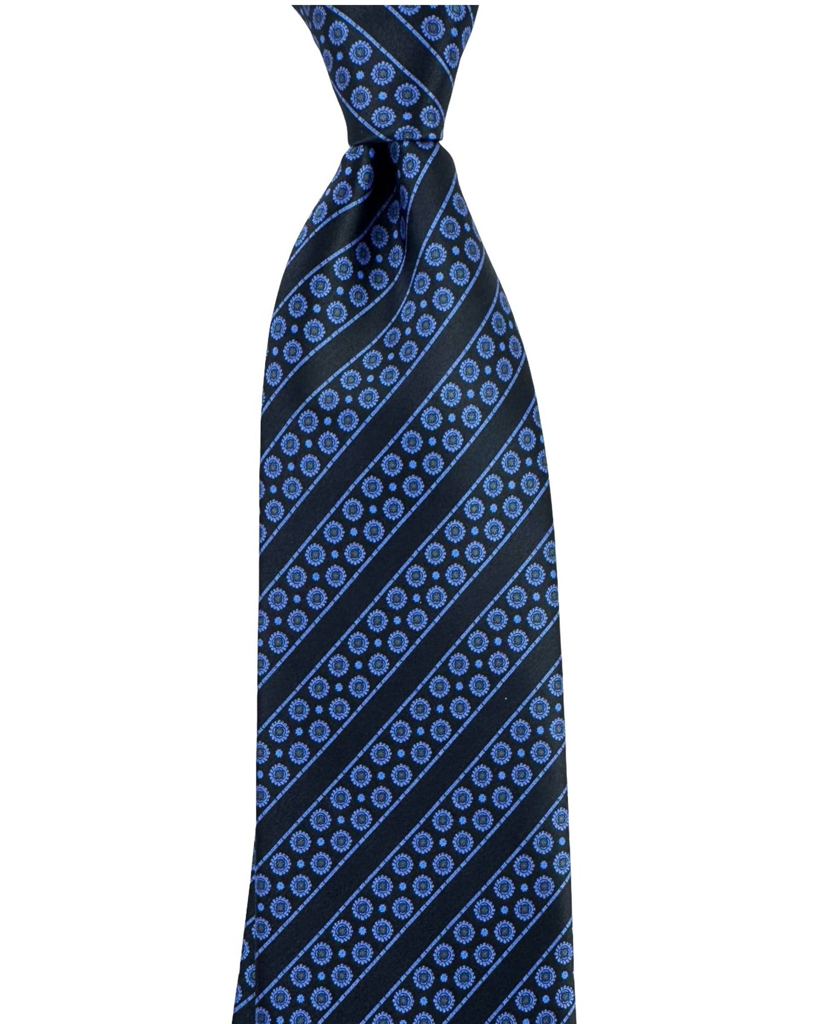 Stefano Ricci Tie Black Lavender Floral Stripes - Luxury Collection