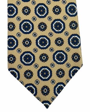 Sartorio Napoli Silk Tie Tan Navy Brown Floral Medallions