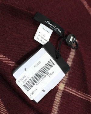 Sartorio Scarf Maroon Windowpane - Luxury Cashmere Shawl