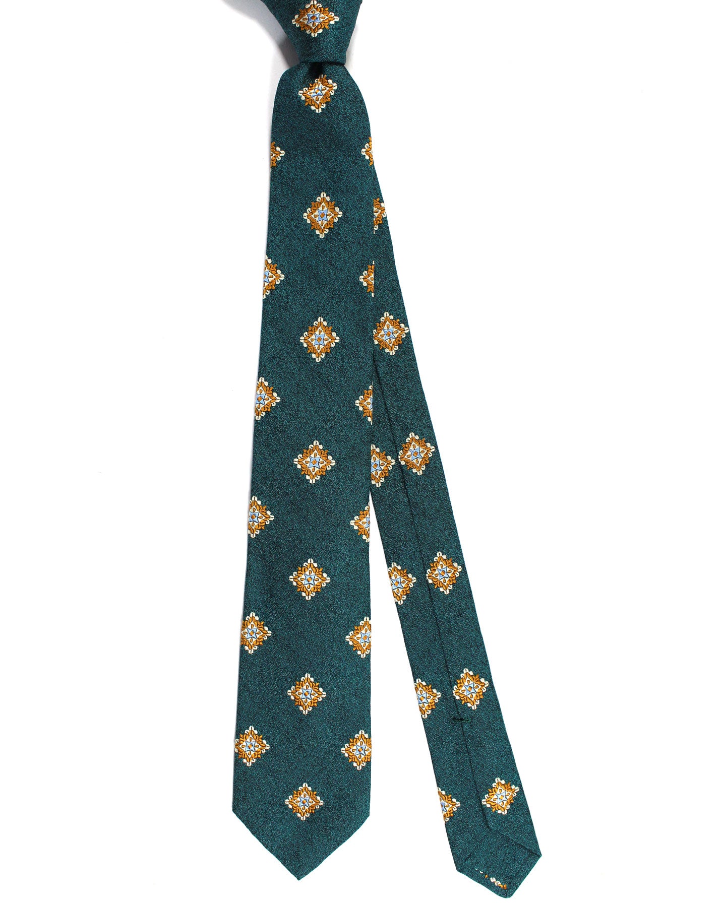 Sartorio Napoli Silk Tie Dark Turquoise Brown Medallions Design