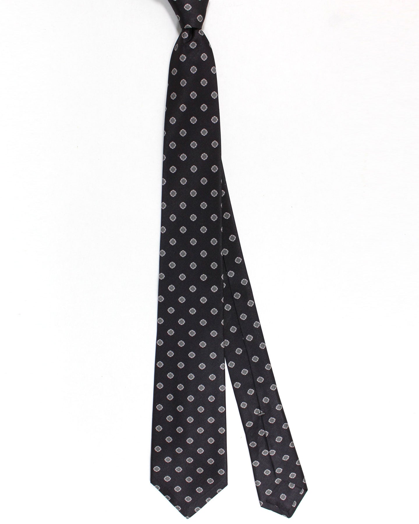 Sartorio Sevenfold Tie Black Gray Medallions Design