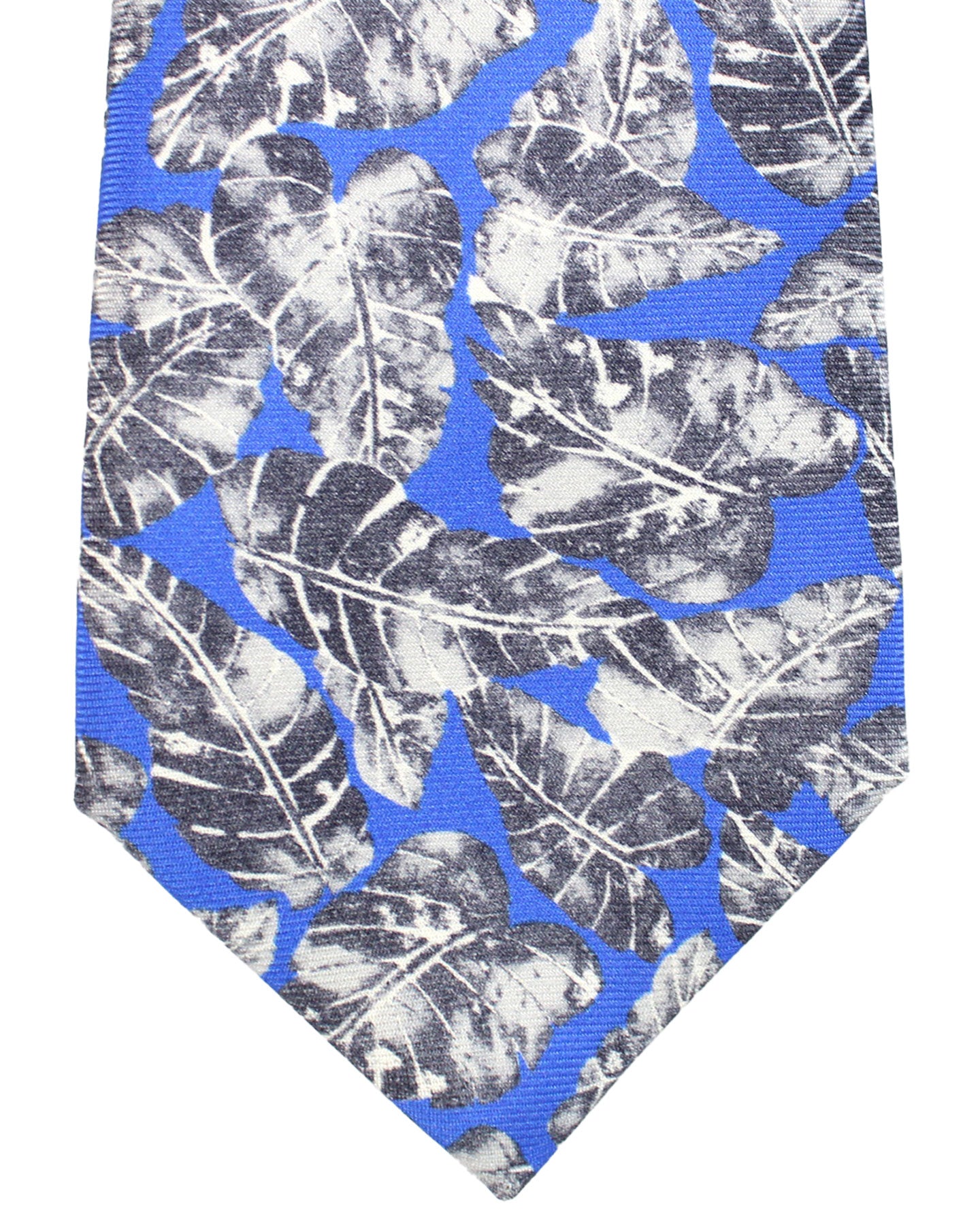 Sartorio Sevenfold Tie Royal Blue Gray Leaves Design