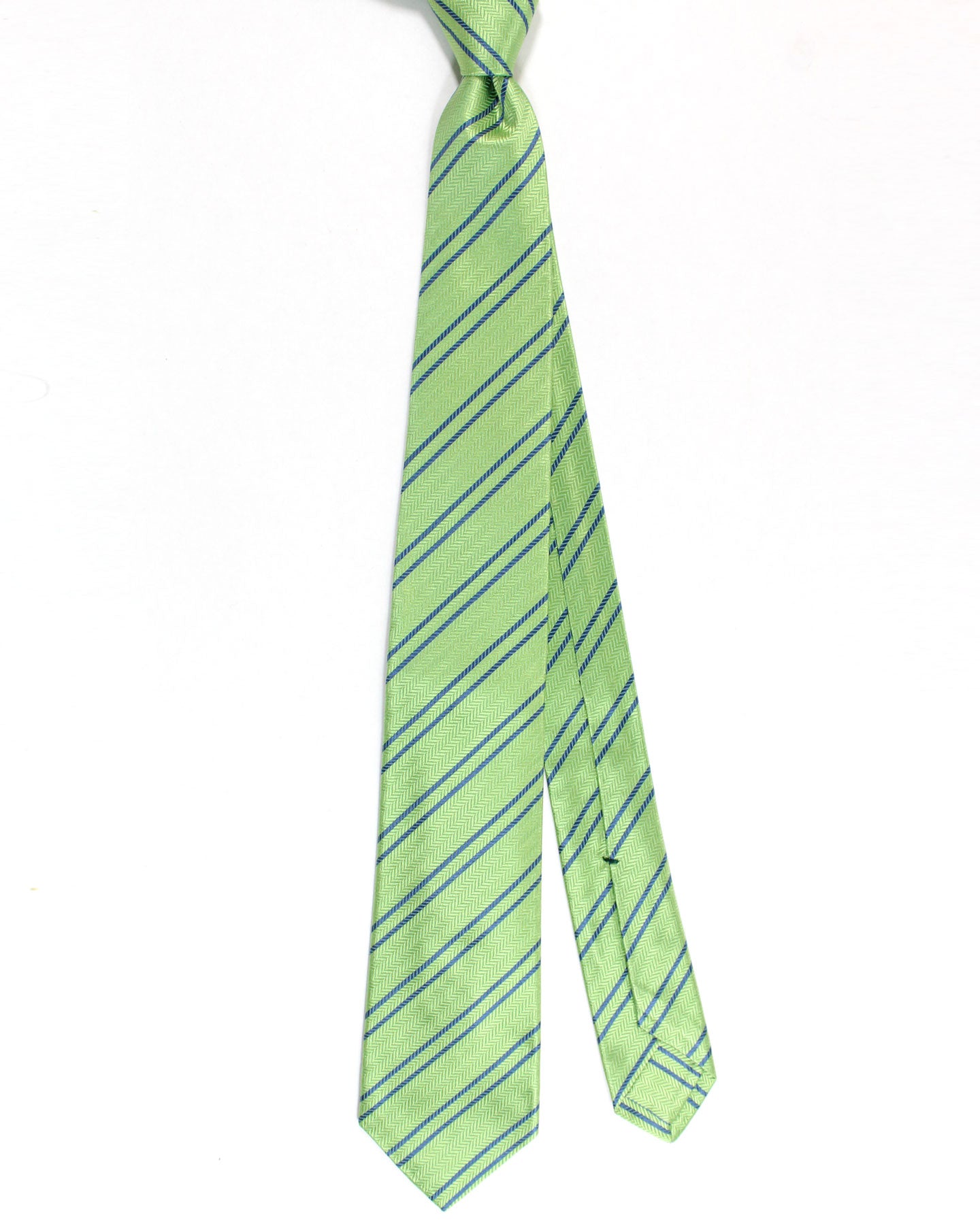 Sartorio Sevenfold Tie Green Royal Blue Stripes Design