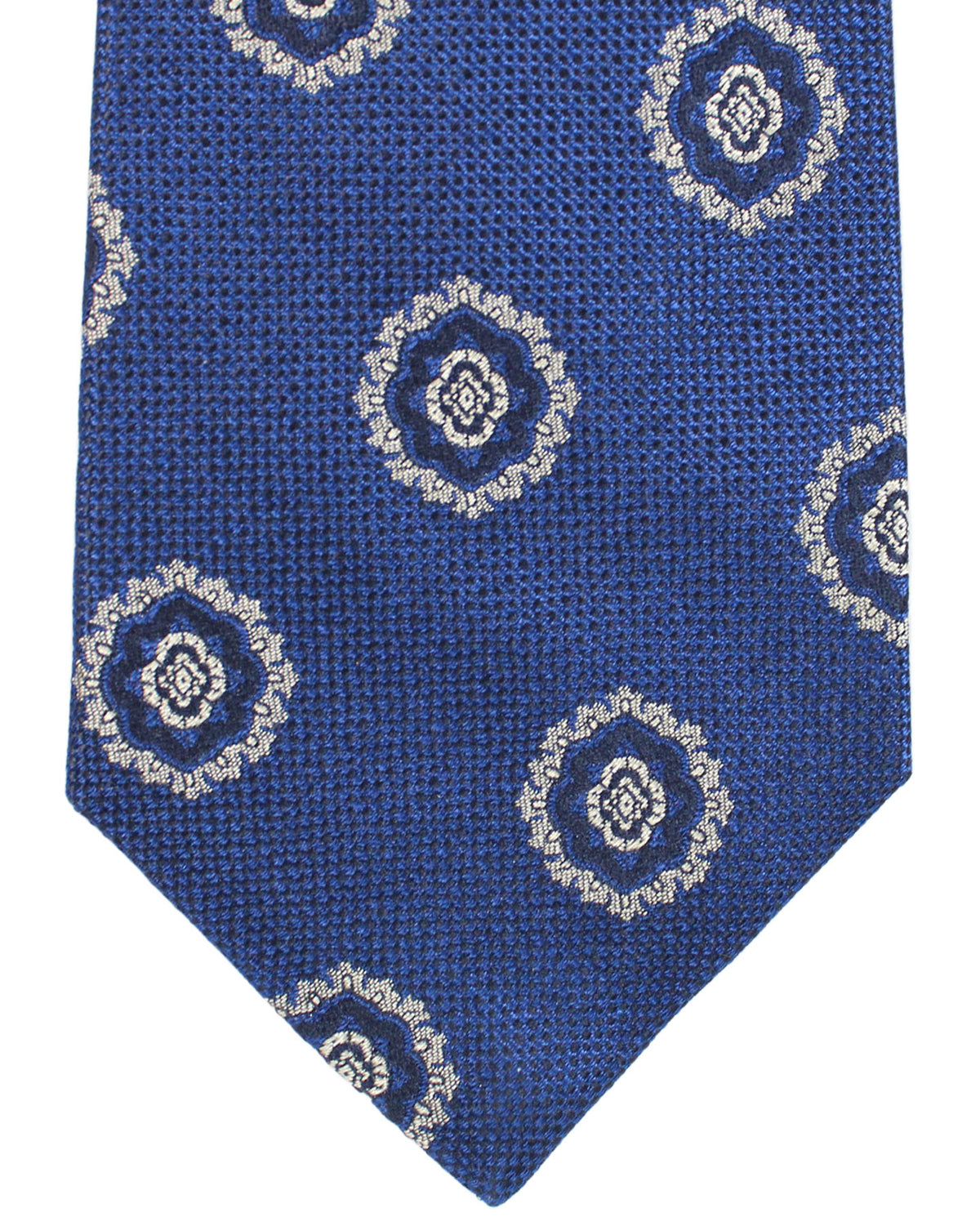 Sartorio Sevenfold Tie Navy Silver Medallions Design
