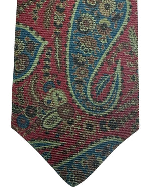 Sartorio Sevenfold Tie Maroon Turquoise Green Paisley Design