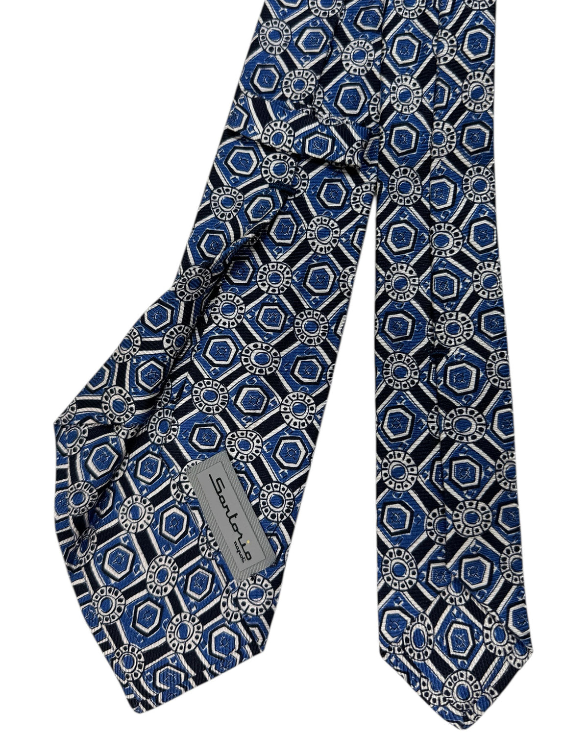 Sartorio Sevenfold Tie Dark Blue White Design