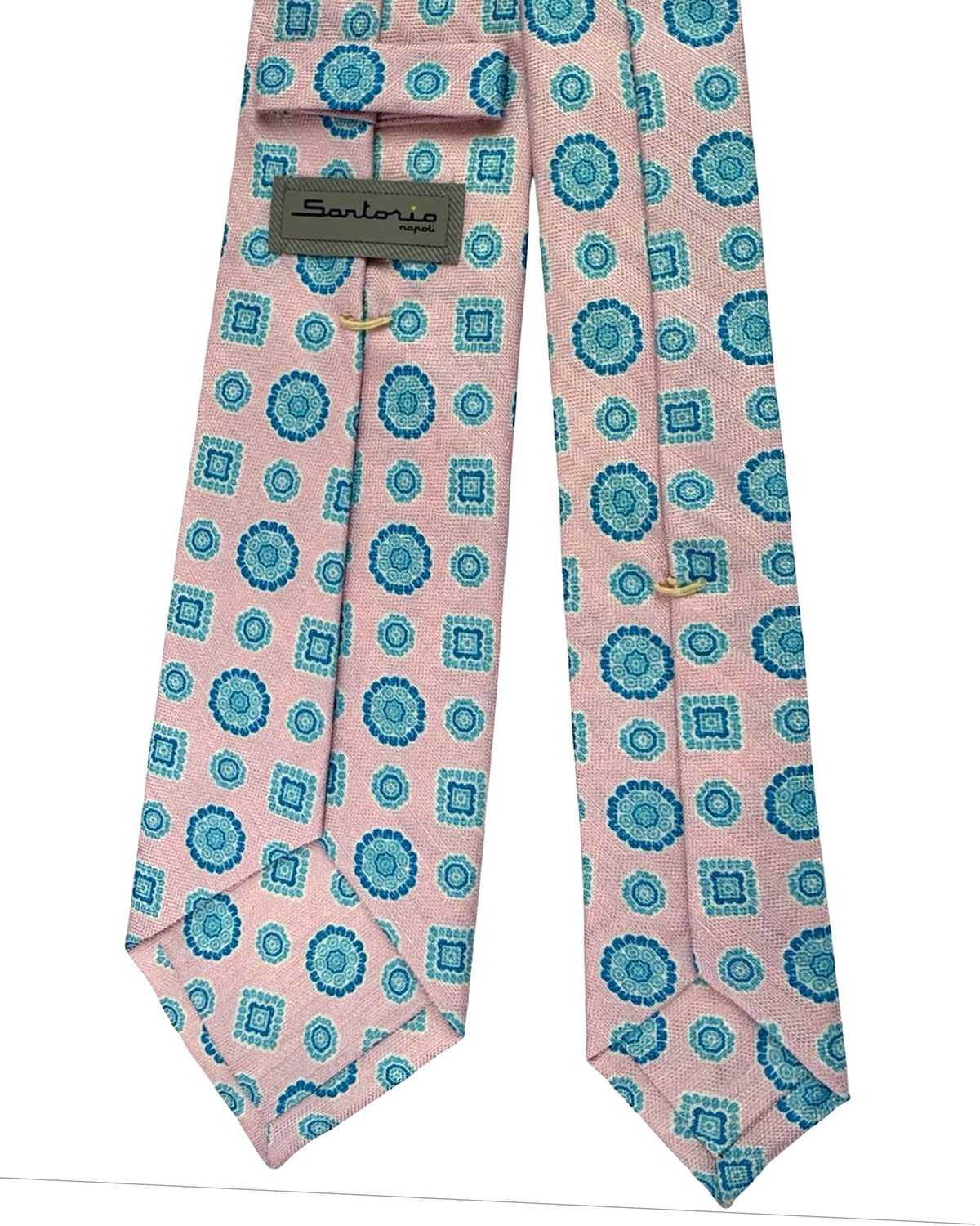 Sartorio Napoli Tie Light Pink Aqua Blue Medallion