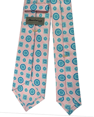 Sartorio Napoli Tie Light Pink Aqua Blue Medallion