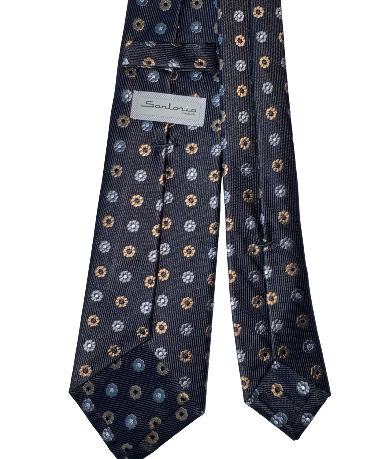 Sartorio Tie Gray Black Geometric Flowers