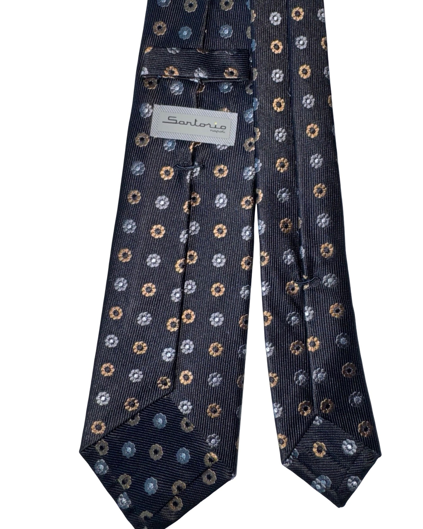 Sartorio Tie Gray Black Copper Geometric Flowers