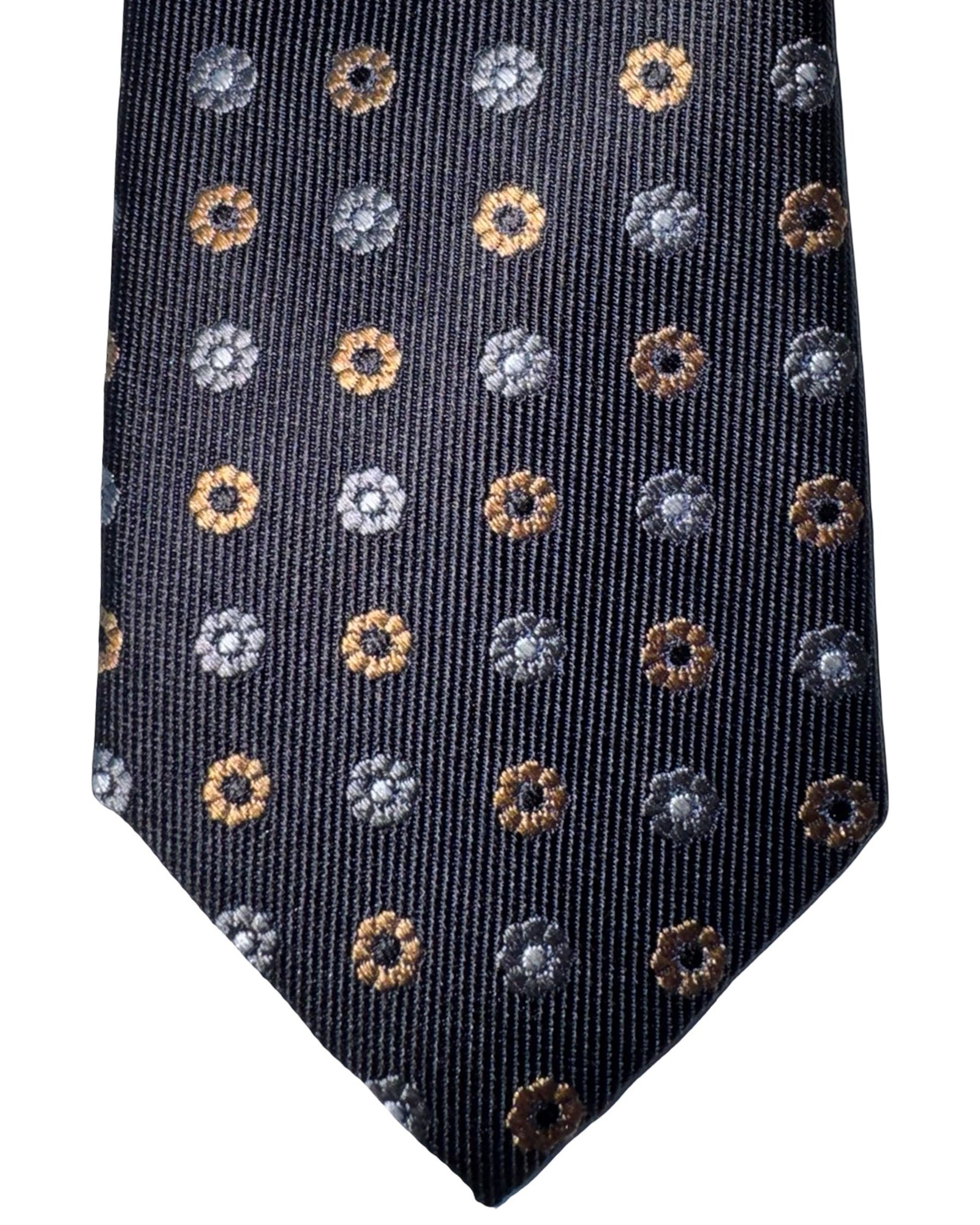 Sartorio Tie Gray Black Copper Geometric Flowers