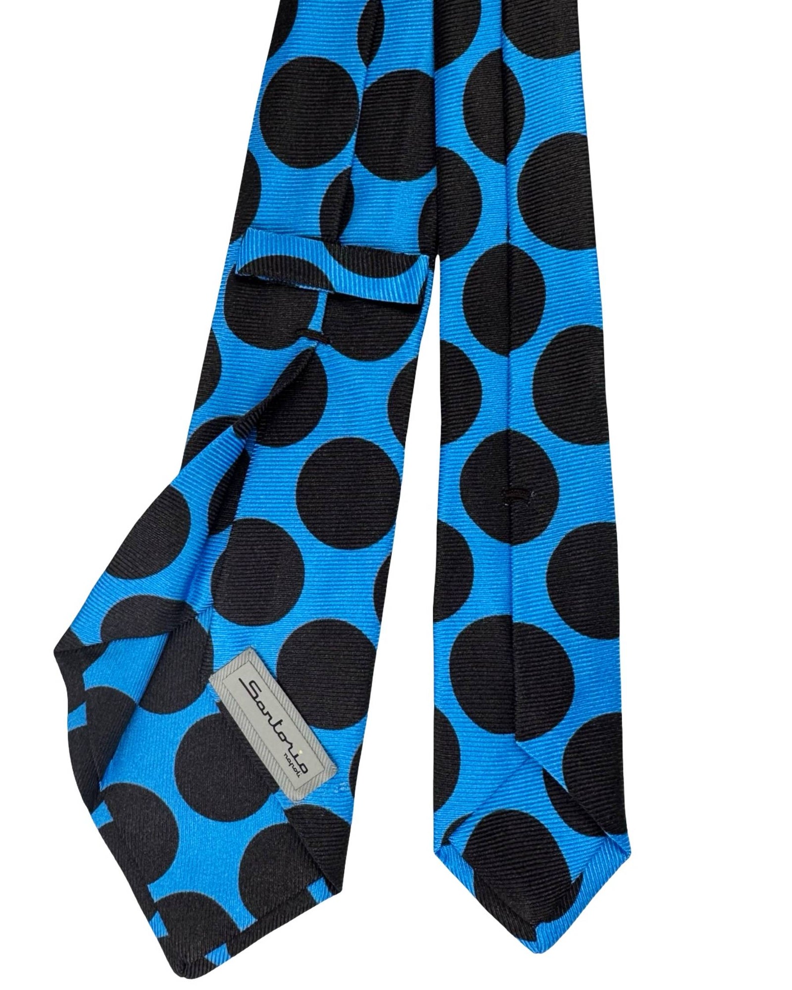 Sartorio Napoli Sevenfold Tie Aqua Blue Brown Large Dots