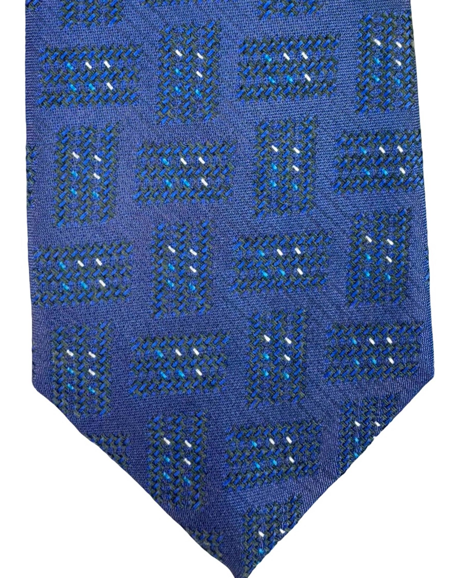 Sartorio Napoli Sevenfold Tie Sapphire Blue Block Pattern