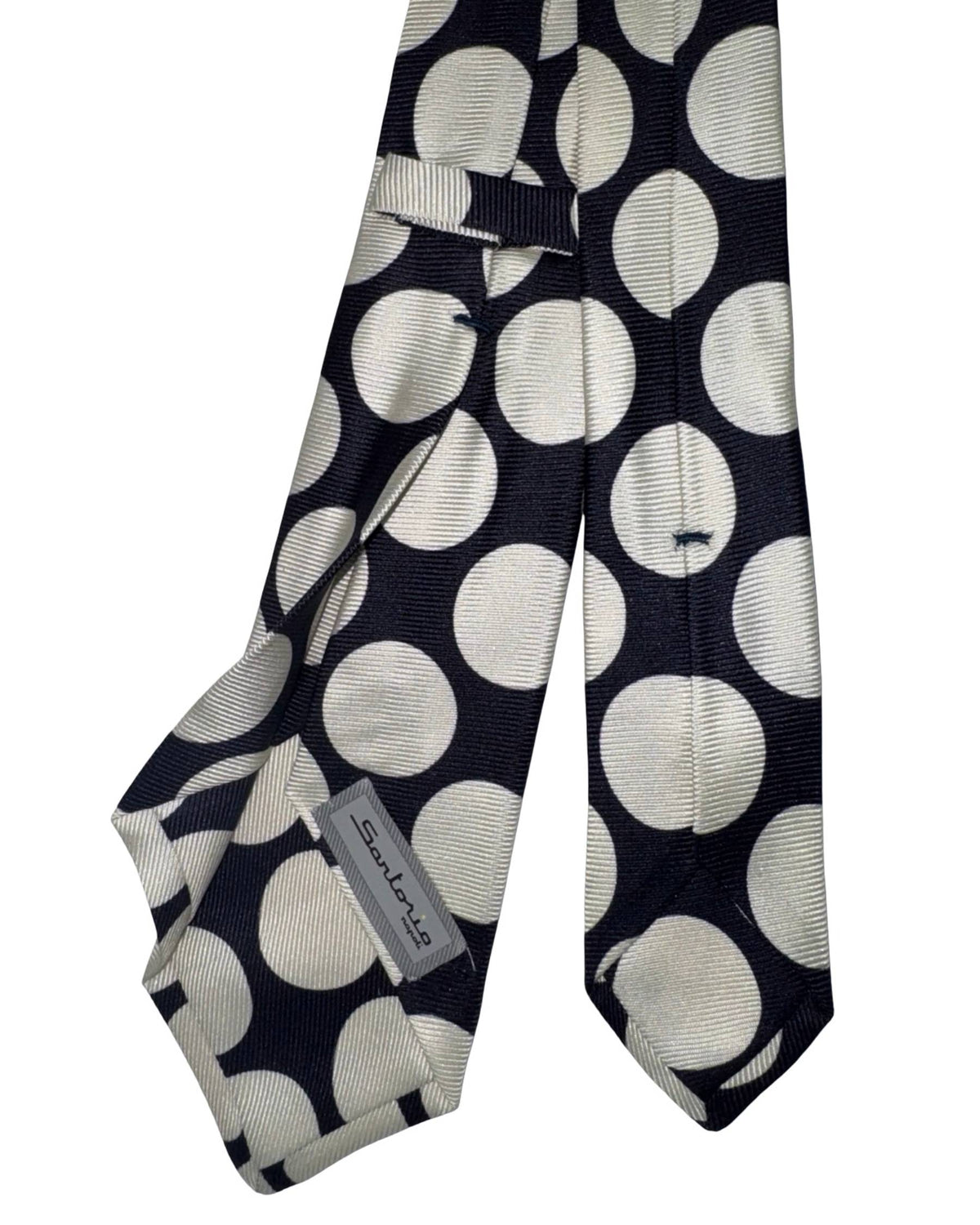 Sartorio Napoli Sevenfold Tie Dark Navy White Large Dots