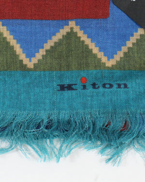 Kiton Scarf Blue Red Green Aqua Tribal Design Imperfect - Cashmere Men Shawl FINAL SALE