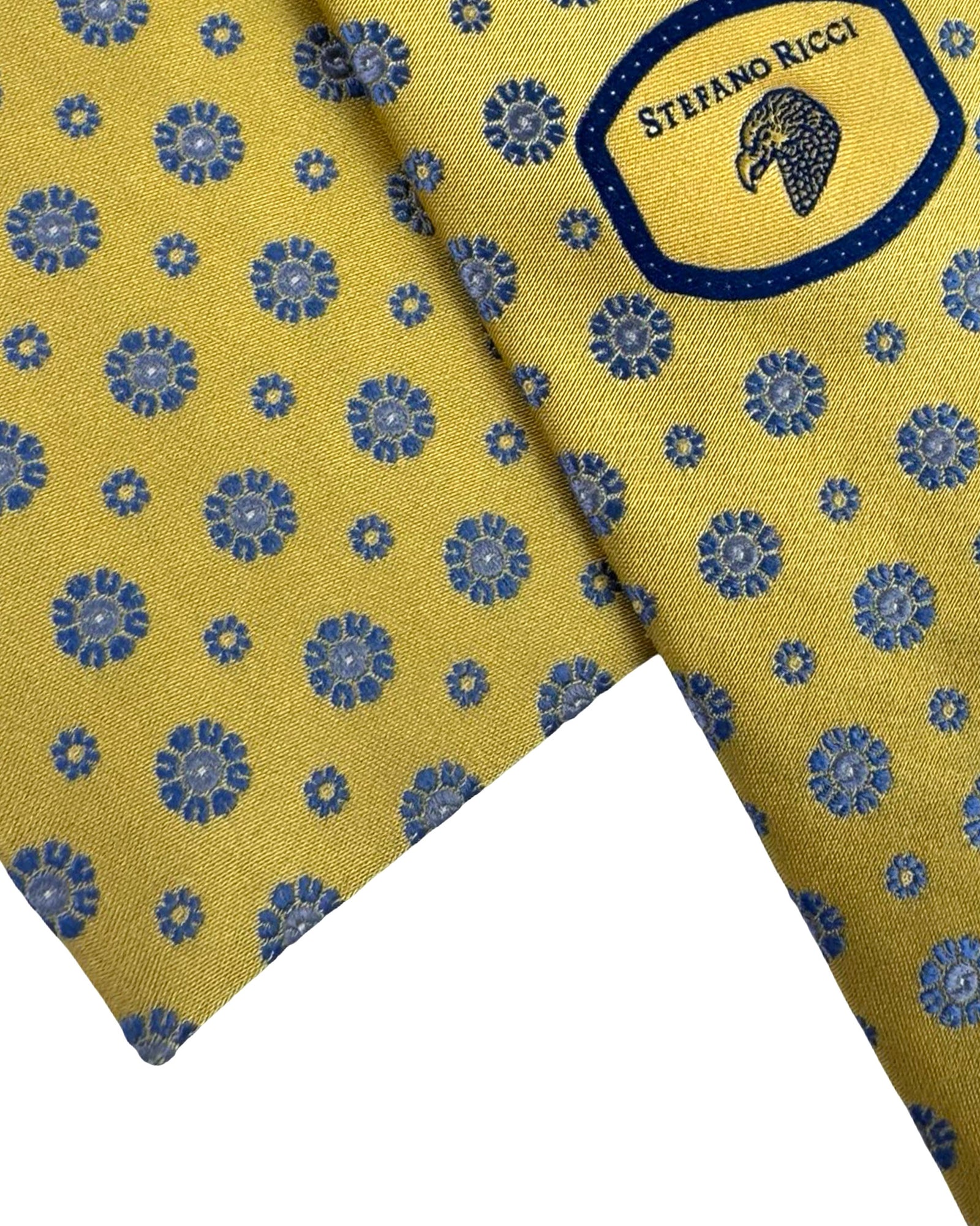Stefano Ricci Tie Yellow Blue Floral Medallions