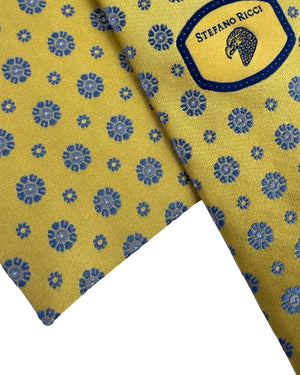Stefano Ricci Tie Mustard-Yellow Blue Floral Medallions