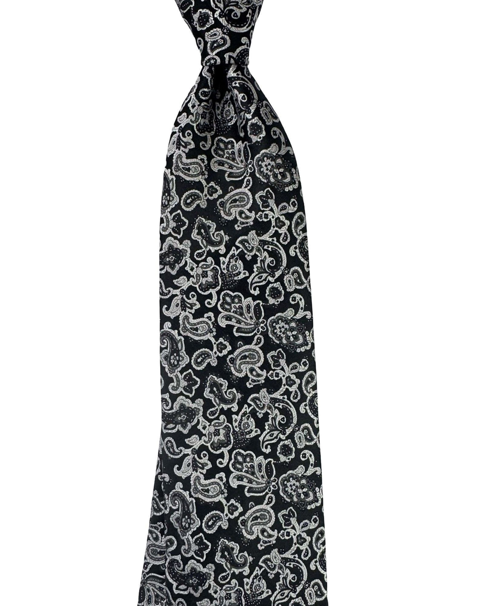 Stefano Ricci Tie Black Gray Silver Paisley - Jacquard Silk NEW