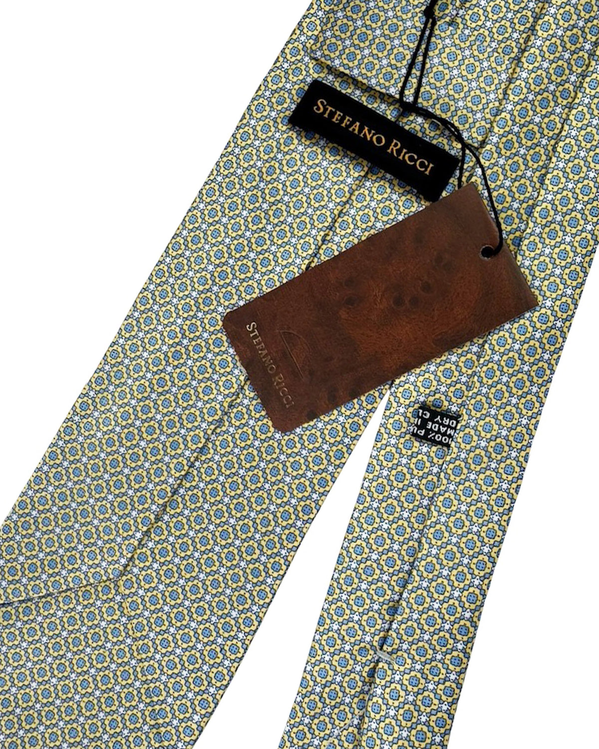Stefano Ricci Silk Tie Yellow Metal Blue Geometric