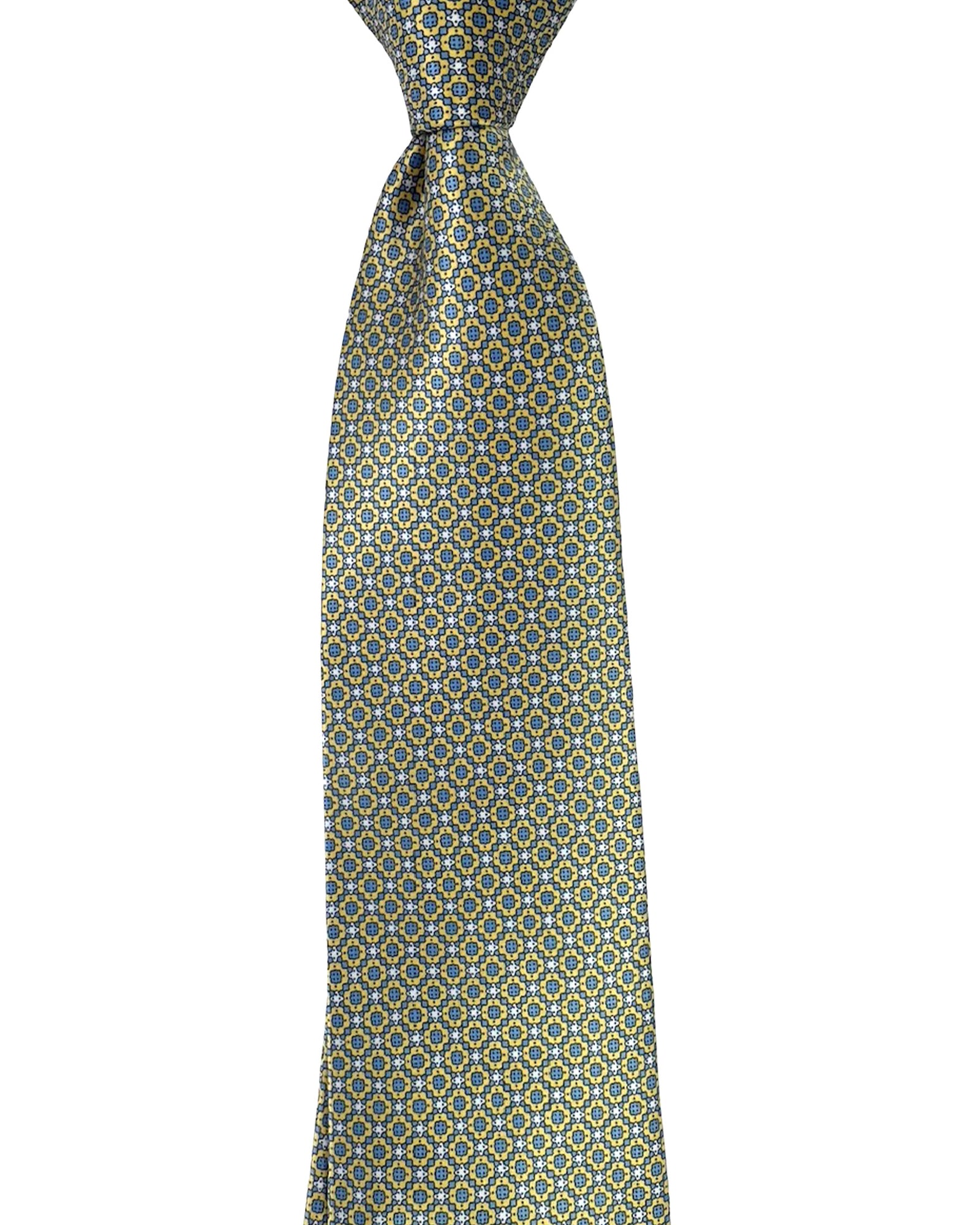 Stefano Ricci Silk Tie Yellow Metal Blue Geometric