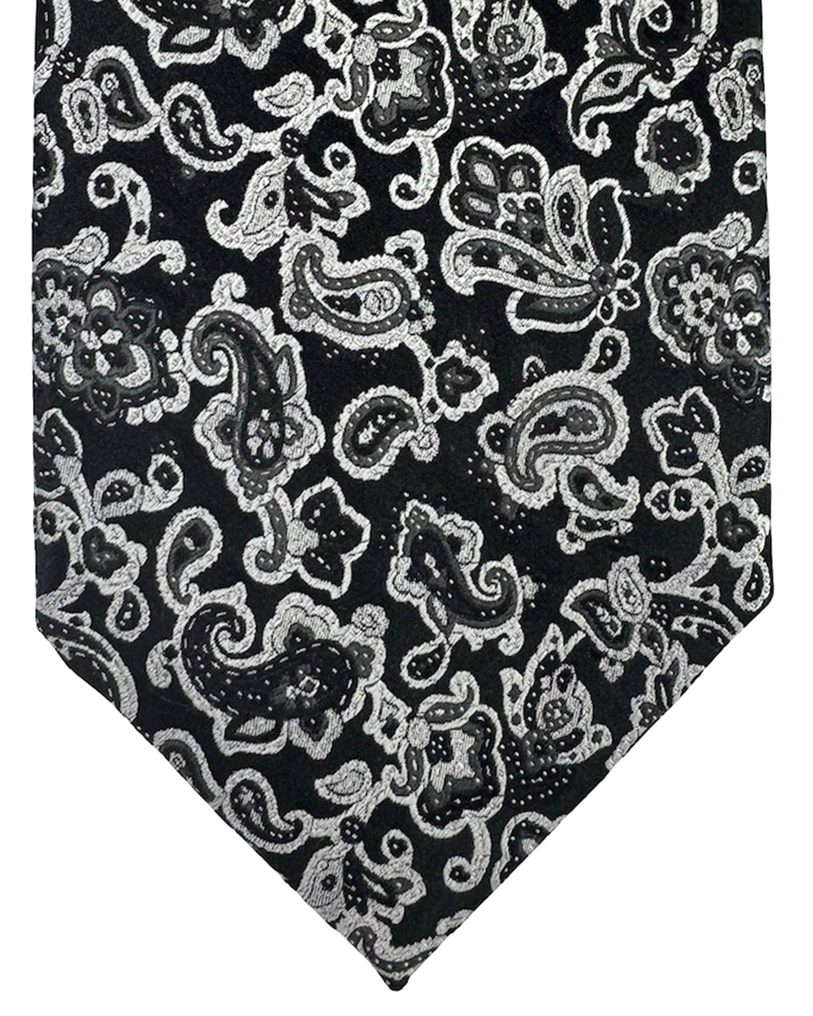 Stefano Ricci Tie Black Gray Silver Paisley - Jacquard Silk NEW
