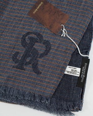 Stefano Ricci Scarf Midnight Blue Stripes - Luxury Cotton Silk Shawl