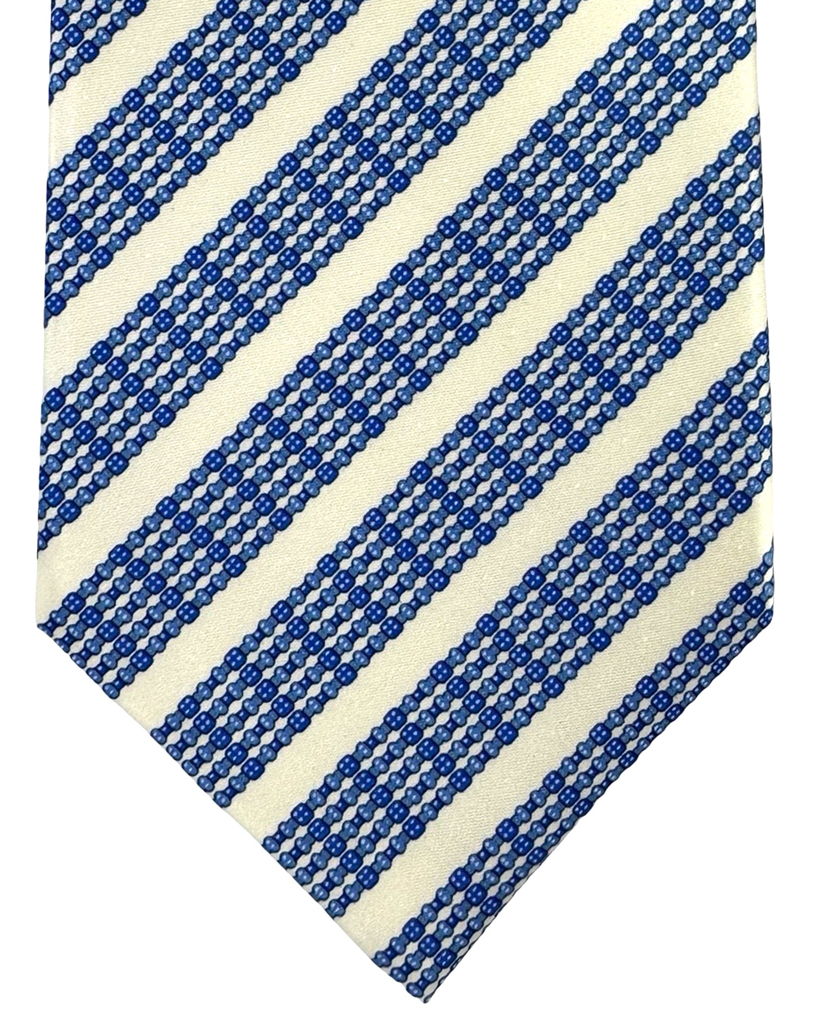 Stefano Ricci Silk Tie White Royal blue Pattern Stripes