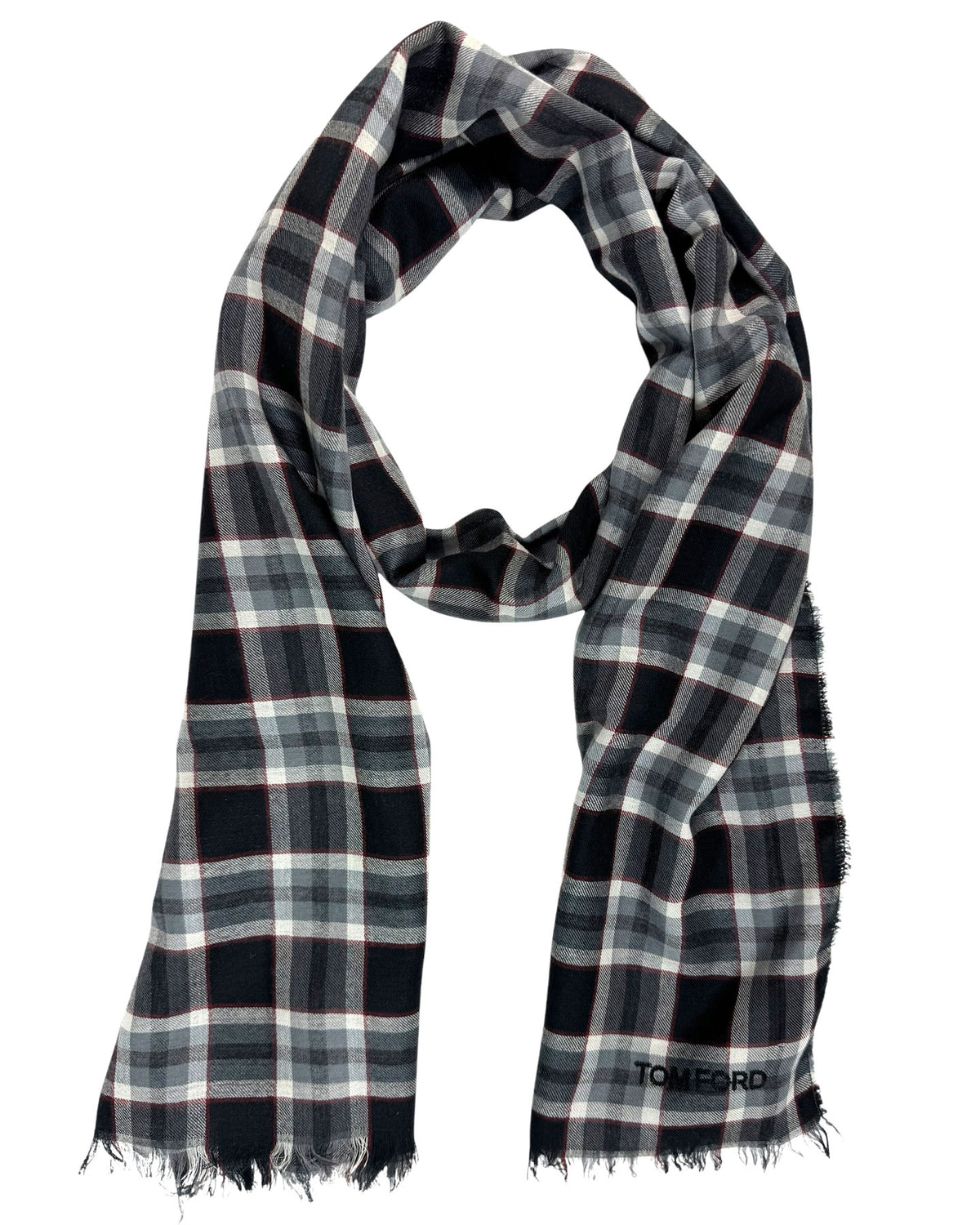 Tom Ford Wool Scarf Gray Check SALE
