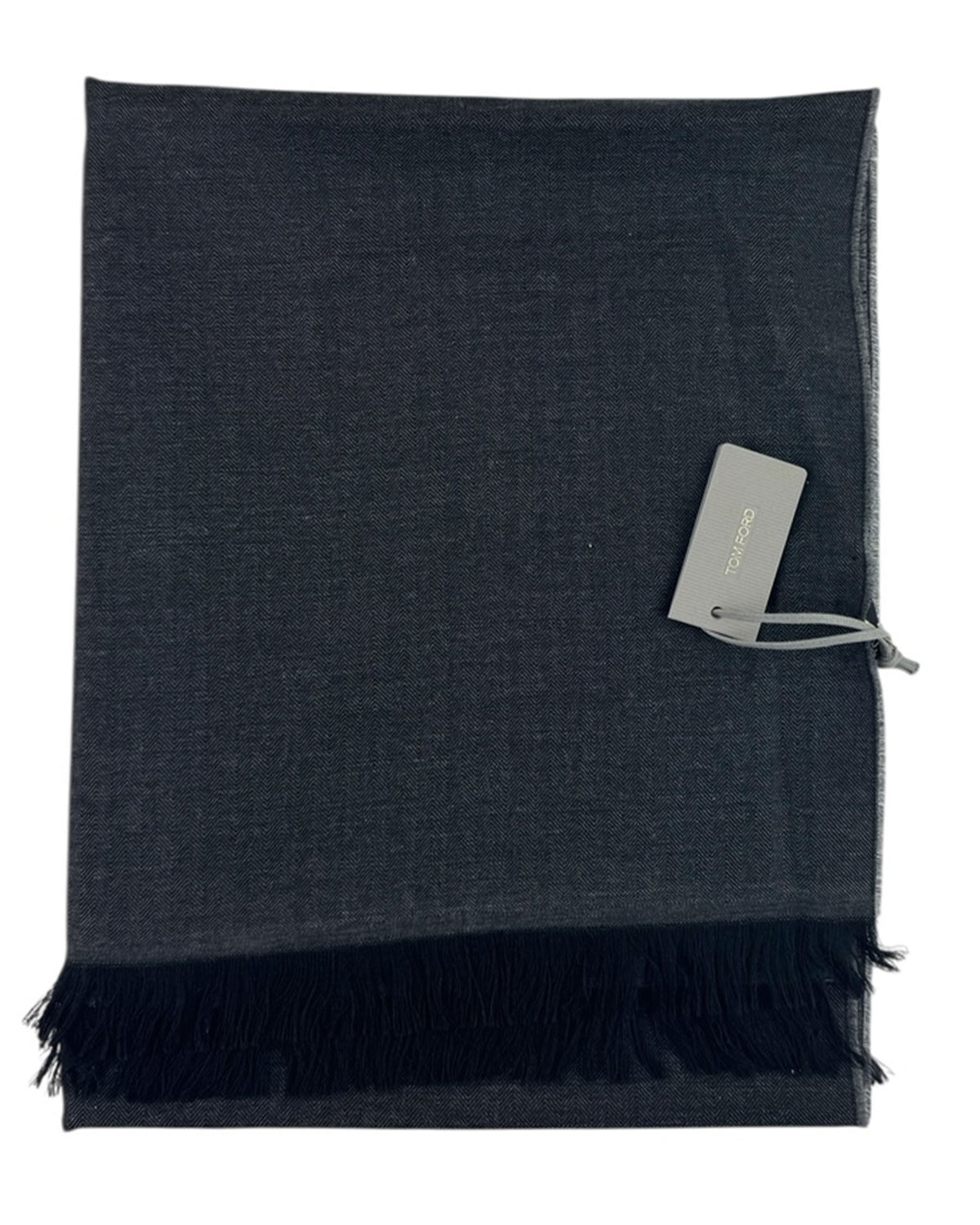 Tom Ford Scarf Gray Black Solid Herringbone - Cashmere Silk Shawl