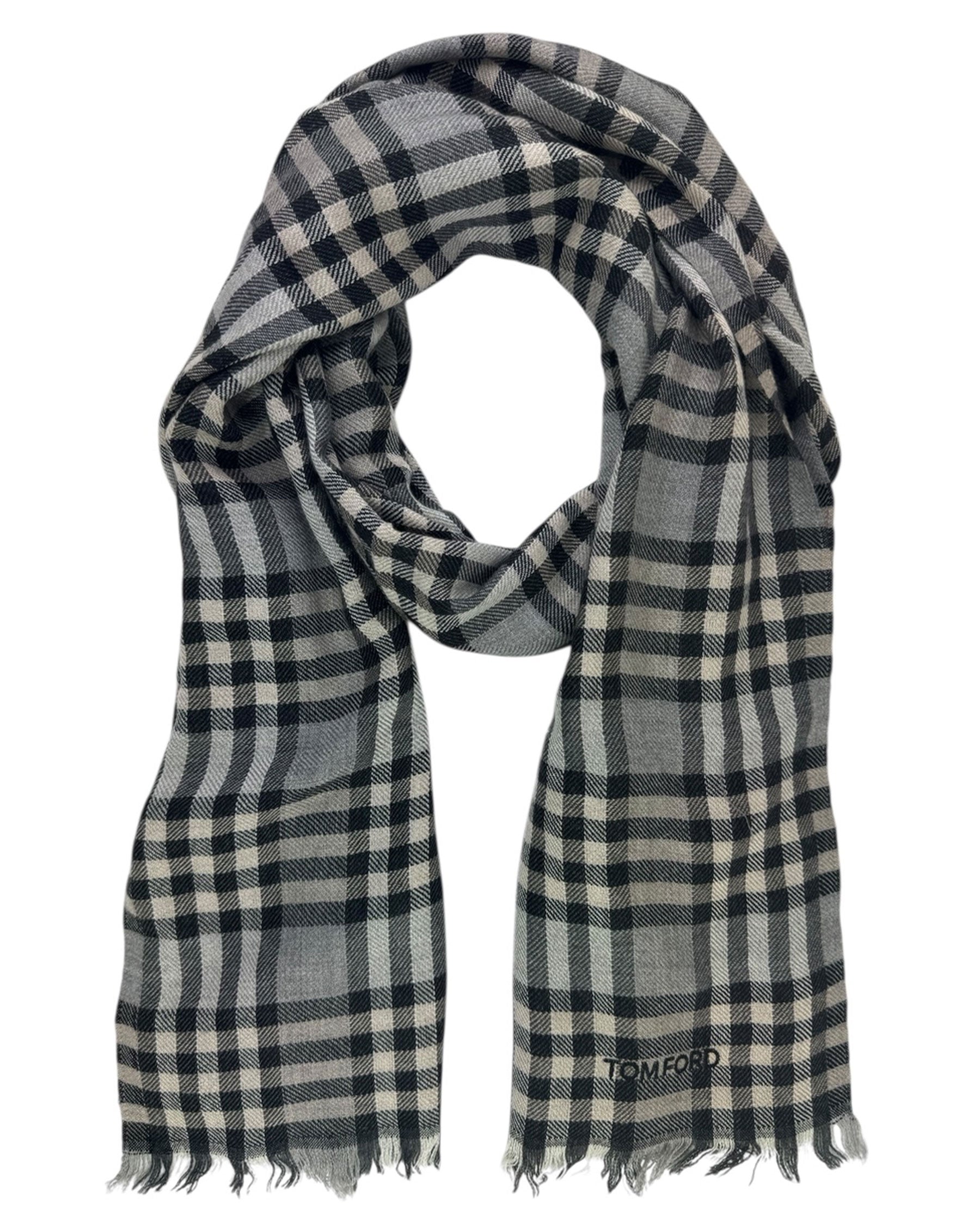 Tom Ford Scarf Gray Check - Cashmere Silk Shawl