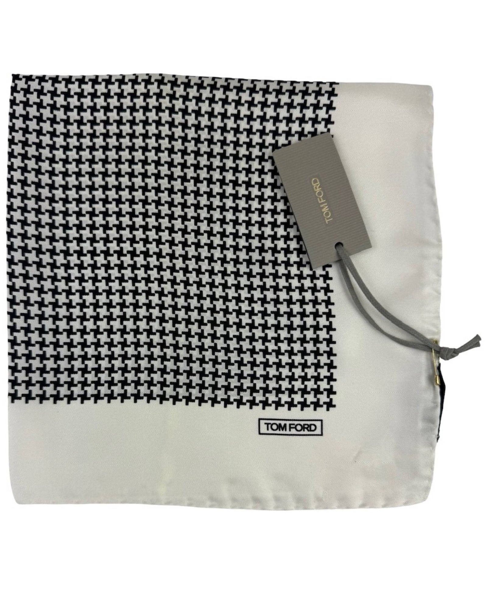 Tom Ford Silk Pocket Square Black White Houndstooth