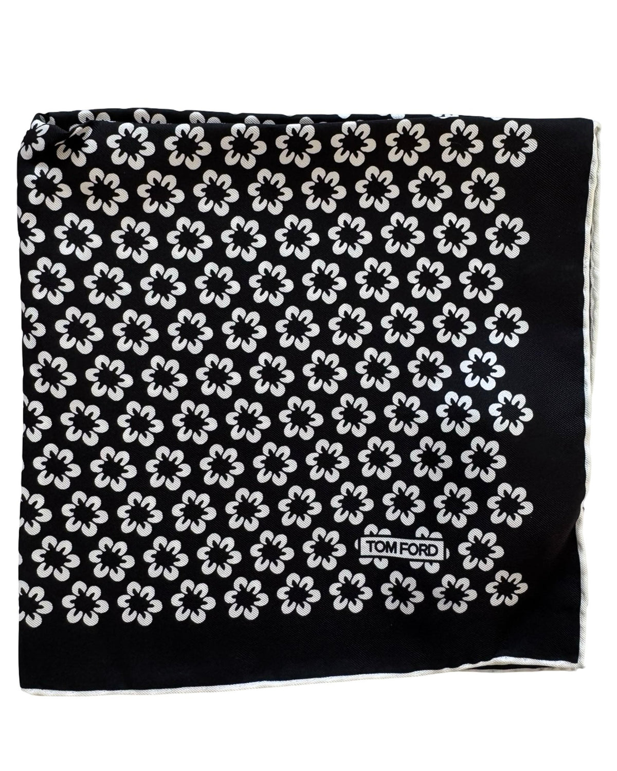 Tom Ford Silk Pocket Square Black White Geometric Flowers